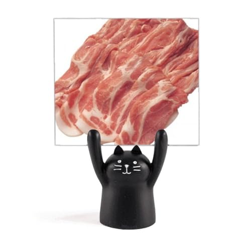 Bistecca Rotolo Carne Cruda Cibo Texture Memo Holder Cartoon Gatto Nero Stand Decorazione