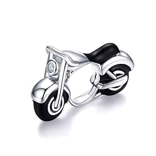 Abalorio de motocicleta de plata esterlina con esmalte negro joyería punk de alta calidad