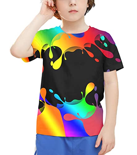 Image of Linnhoy Kids 3D Print Fashion Graphic T-Shirts for Boys Girls 6-16 Years | Unisex Colorful Short Sleeve, Crewneck, Breathable Fabric, Suitable for Daily Sport Festival Wear