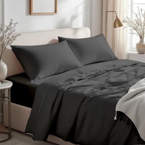 Full Size Bed Sheets Egyptian Cotton 4 Piece 800 Thread Count 100% Egyptian Cotton- Extra Long-Staple, Fits Mattress Upto 16” Deep Pocket, Sateen Weave, Soft Cotton Bed Sheets (Elephant Grey)