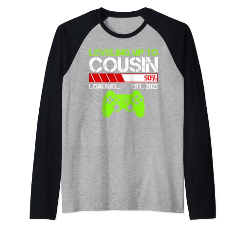 Hombre Leveling Up To Cousin Est 2023 - Funny New Cousin Gamer Camiseta Manga Raglan
