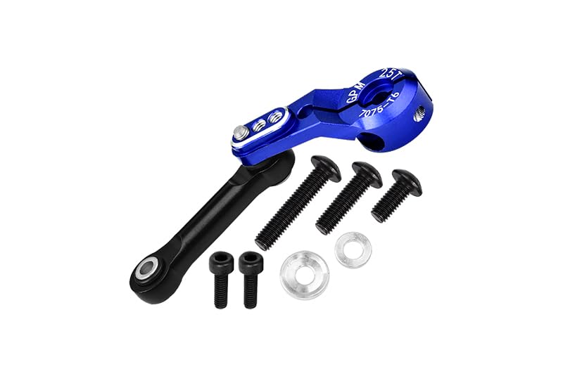 GPM Aluminium 7075-T6 Tie Rod + 25T Servo Horn (Silver Inlay Version) for Traxxas 1/8 4WD Sledge Monster Truck 95076-4 - 9Pc Set Blue