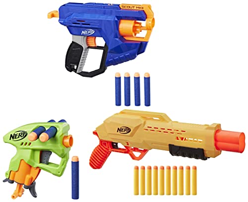 Image of Nerf NanoFire Blaster, Green Single-Shot Blaster with Dart Storage & Tiger DB-2 Alpha Strike Toy Blaster, Includes 12 Official Elite Foam Darts & N-Strike Elite Scout MKII Blaster