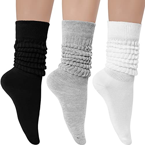 Witwot 3 Pairs Women's Slouch Socks Knit Knee High Tube Scrunch Sock Size 6-11