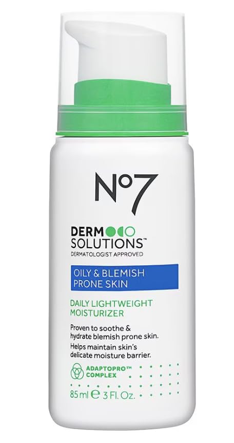 No7 Derm Solutions Daily Face Moisturizer for Women & Men - Hydrating Lotion Formulated with Ceramides & Niacinamide to Help Maintain Moisture Barrier - For Oily & Blemish-Prone Skin (3 Fl Oz)