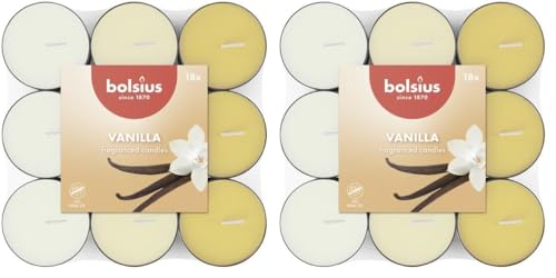 Bolsius - 18 Bougies Chauffe-Plat Parfumées – Vanille - Durée de Combustion de 3.5 Heures - Diamètre 38 mm - Extraits Naturels - Contient de la Cire...