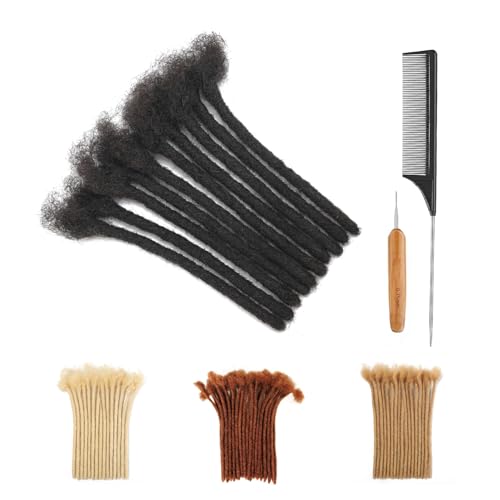 Loc Extensions Human Hair 0.6cm Width 6 Inch 10 Strands, 100% Human Hair Dreadlock Extensions for Men/Women, Can Be Dyed and Bleached Soft Dreads Extensions, 1B