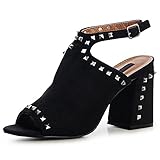  topschuhe24 1436 Damen Riemchen Pumps Sandaletten Nieten Velours Sandalen, Farbe:Schwarz, Größe:39 EU