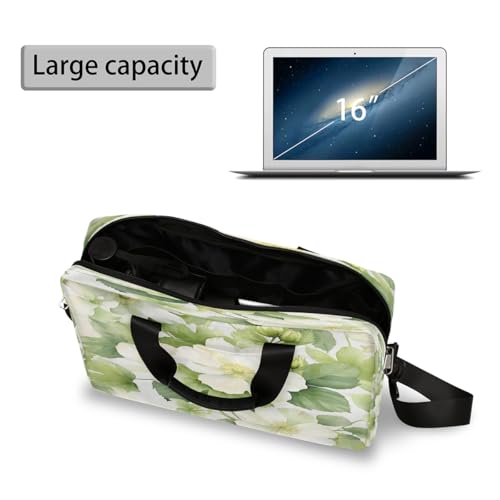 Bolso para laptop unisex 15.6-16 pulgadas blanco con flores verdes miniatura 5