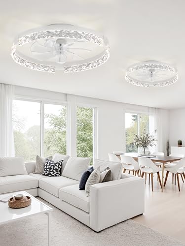 Image of LEDIARY 2-Pack 20 inch Ceiling Fans with Lights, APP & Remote, White