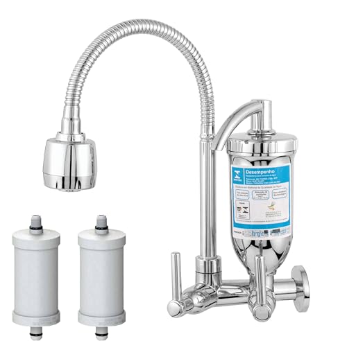 Torneira Gourmet com Filtro de Água Pia de Cozinha Bica Flexível 2 Jatos + 1 Refil de Filtro Vela Extra