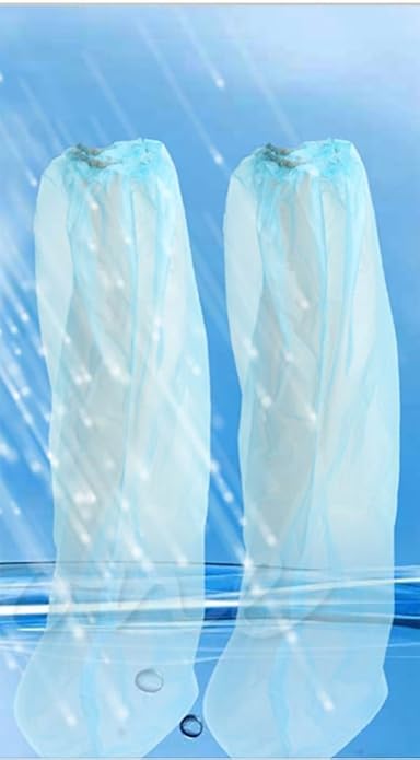 Image of Disposable Waterproof Shoe Covers for Rain & Indoor Protection, Anti-Slip Elastic Boot Covers, Reusable Protective Foot Covers for Travel, Bike Riding, Home, Office & Construction Sites. (Blue, Pack of 5)