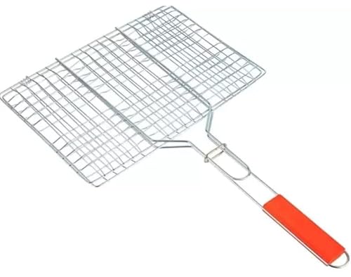 WARESHARK Stainless Steel Grill Basket, BBQ Grill Basket for Fish Vegetables Shrimp Meat Steak Chops with Long Handle29x39cmx60cm