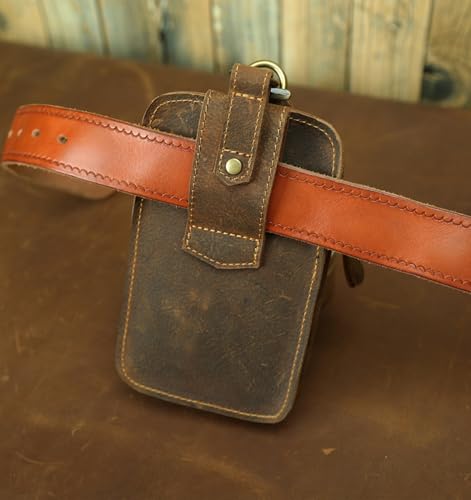 Leather Cell Phone Waist Pouch Hold 7 inch Smartphone Fanny Waist Bag for Travel Outdoor Universal Card Cases & Money Cigarette Cases, Lighter Organisers Storage Brown3