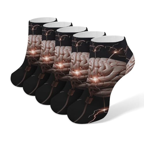 Lightning And Brain Ankle Socks 5-Pack, Breathable Casual Athletic Socks for Women Men, One Size (6-11)