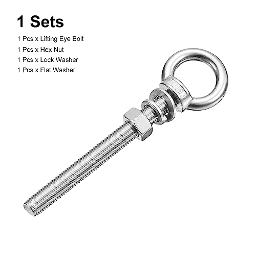 Image of uxcell Lifting Eye Bolt, 1 Set M16x150mm Eye Bolt with Nut Washer 304 Stainless Steel Shoulder Lifting Ring Eye Bolt for Hanging Item