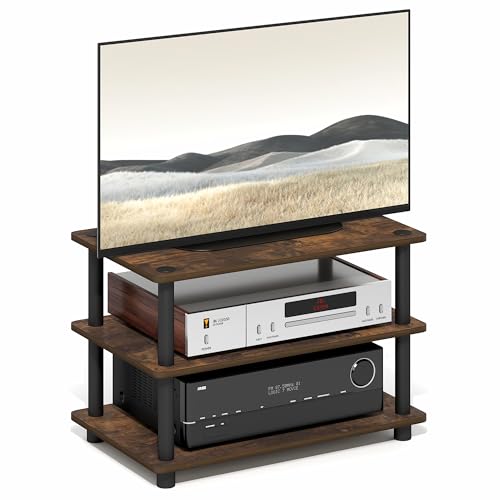 Image of Furinno Turn-N-Tube TV Stand, 3-Tier Corner Entertainment Center with Shelves, Toolless TV Console for TV up to 32 Inch, Open Back, Easy Assembly, for Living Room, Bedroom, Amber Pine