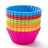 SAWNZC Silicone Baking Cups, Reusable Cupcake Liners Nonstick Muffin Cups Cake Molds Set Standard Size Cupcake Holder, 12 Packs in 6 Rainbow Colors