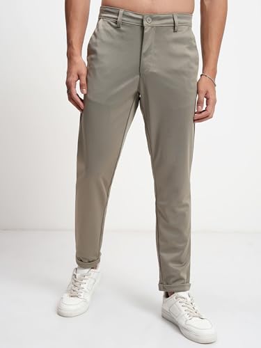 Image of Highlander Men's Slim Fit Formal Trousers | Ankle Length | Smart Chinos for Men | Comfortable Fabric for Daily Work & Formal Occasions