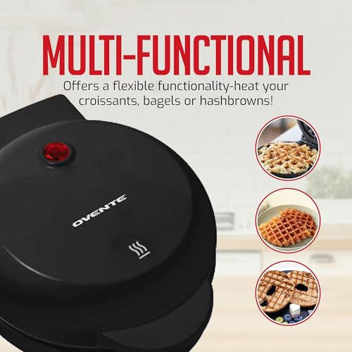 OVENTE Mini Waffle Maker Machine, 4-Inch Chaffle Mold with Non-Stick Surface, 550W Quick Heat-Up and Overheat Protection, Perfect for Breakfast, Dessert, Sandwich, Hash Brown or Snacks, Black WM215B
