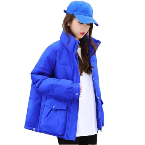 Bomullsjacka för kvinnor bomullsjacka lös tjock varm pufferparkasrock vinter ytterkläder snökläder, BLÅ, L