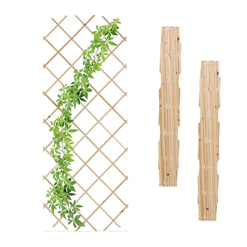 Relaxdays Rankgitter ausziehbar 3er Set Rankhilfe Kletterpflanzen 180x90 cm Garten Balkon Terrasse Holz Natur