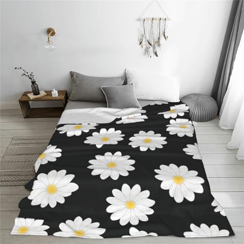 Couverture polaire douce lit imprimé marguerites blanches plaid chaud - 7