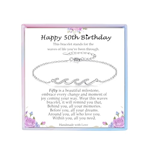 Image of Gifts for Women Christmas Birthday, Silver Wave Bracelets for Woman Mom Wife Grandma Daughter Granddaughter Friend Sister, The Waves of Life We've Through Together Mothers Day Graduation Gift