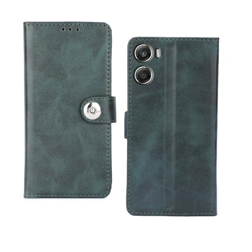 Image of amazon basics Moto G06 Power 5G Flip Cover | Card Pockets Wallet & Stand | Flip Cover for Moto G06 Power 5G (Green Button)