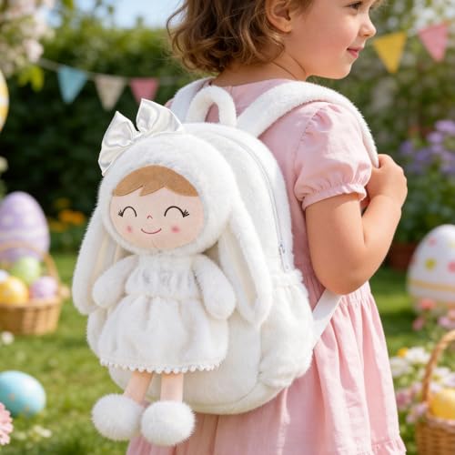 Image of Gloveleya Toddler Backpack Plush Bag with White Bunny Detachable Design 11-inch Gift for Girl