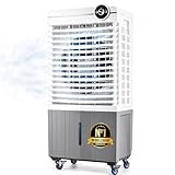 Climatizador Evaporativo Industrial 48L | Sin Tubo Exterior | Naves, Talleres y Terrazas hasta 40 m² | 180W | 3 Velocidades | Oscilante | 2 Acumuladores | 6938m³/h | Portátil (48L / 6938 m3/h)