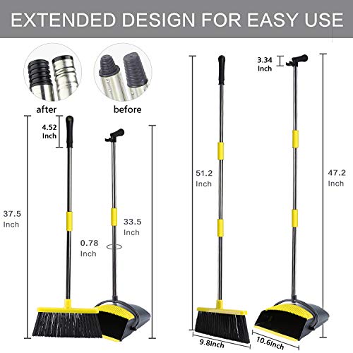 Broom and Dustpan [2020 Upgrade] Tiumso Dust pan Broom Set with Upgrade Combo and Sturdiest Extendable Long Handle,4 Layers Bristles,Upright Standing for Home, Office, Kitchen, Lobby - Thumbnail 2