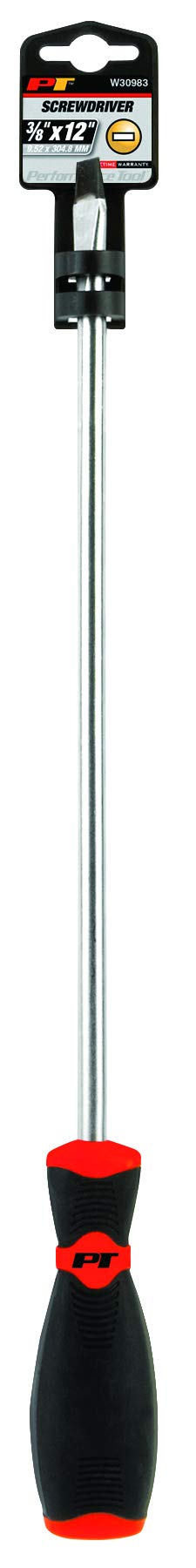 Performance Tool W30983 Black & Red Slotted Screwdriver, 3/8" x 12", Silver - Image 2