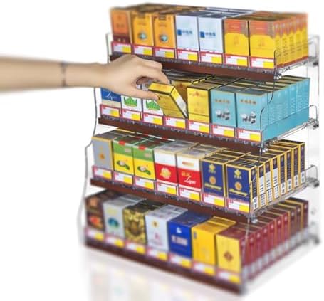 Trapezoidal Acrylic Cigarette Display Shelves, Multi-Layer Wall Mounted Retail Case, Desktop Automatic Pusher for Organized Merchandising