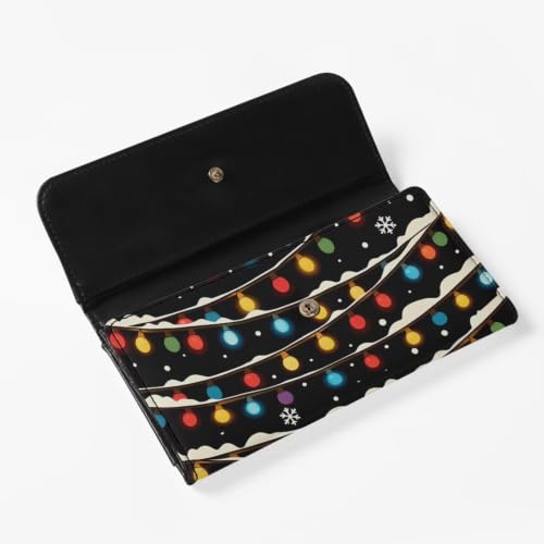 Image of AFPANQZ Womens Wallets Leather Clutch Long Wallet for Women Card Organizer | Christmas Lights Print Long Flap Leather Wallet with Snap Closure, Card Key Cash Storage Bags Zipper Handbag