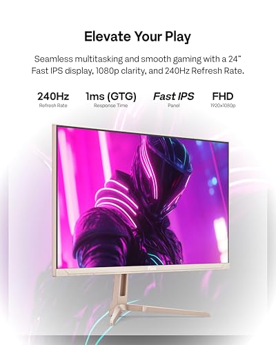 Image of Pixio PX249 Wave Pink Rose Gold 24 inch 240Hz Refresh Rate FHD 1080p Resolution Fast IPS Panel 1ms GTG Response Time Built-in Speakers Gaming Monitor with Adaptive Sync