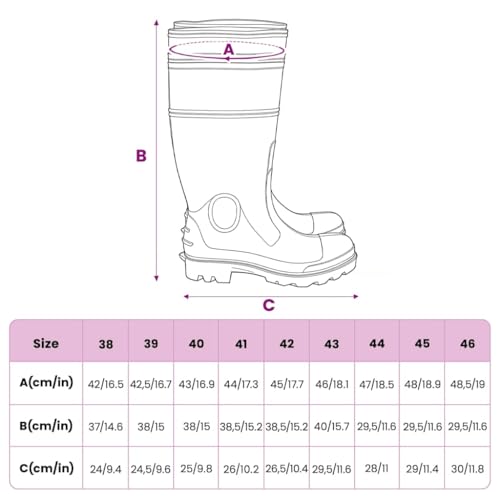 LoogCape Bottes en caoutchouc imperméables noires taille 38 PVC avec semelle antidérapante pour pluie, jardin, plage, pêche, chasse, randonnée, femmes, hommes, enfants, durables, confortables – vue 8