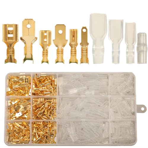 480pcs Conectores de Pala Macho y Hembra de 2,8 mm, 4,8 mm, 6,3 mm con Funda Aislante, Terminales Eléctricos Terminales Faston Aislados, Conectores Electricos para Cables Electricos Crimp Connectors