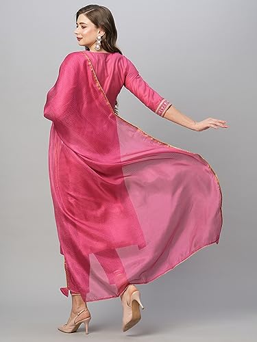 GoSriKi Women's Cotton Blend Floral Straight Kurta with Pant & Dupatta - Image 4