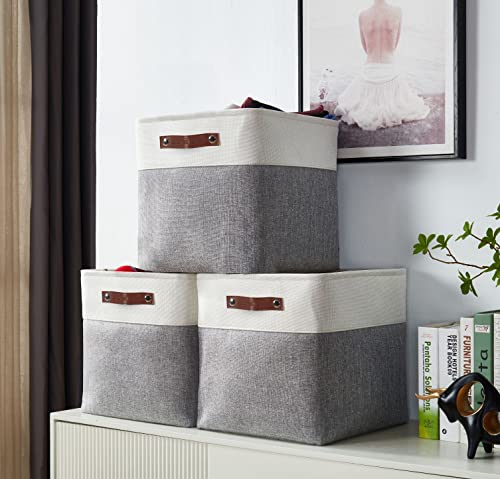 Image of DECOMOMO Foldable Storage Bin | Collapsible Sturdy Cationic Fabric Storage Basket Cube W /Handles for Organizing Shelf Nursery Home Closet (Grey and White, Cube - 11 x 11 x 11-4 Pack)
