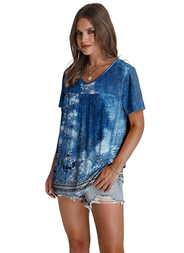 WEESO Womens T Shirts Short Sleeve Pleated Dressy Casual V Neck Summer Tops Blouses - Image 4