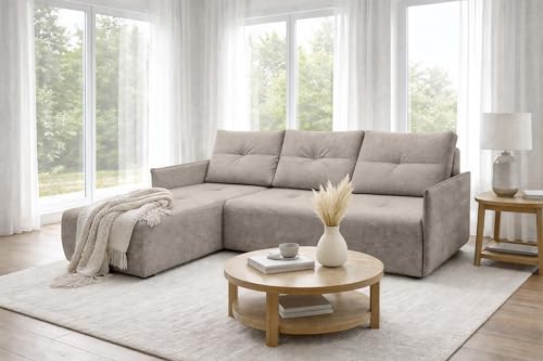 AXLIVING Canapé d'angle, damascus, marron clair, avec fonction de couchage, tiroir, 212 cm, à gauche