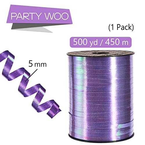 Image of PartyWoo Purple Curling Ribbon, 500 Yard for Crafts, Balloons, Gift Wrapping - Lavender Holographic Iridescent Color String for Florist Flower (1 Roll)