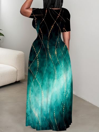 Image of PinkPatty Plus Size Dress for Women Casual Crew Neck Short Sleeve Maxi Dress Oversized Summer Beach Dresses with Pockets