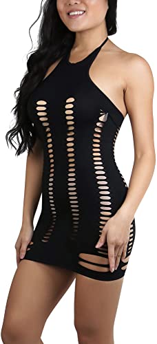 Image of ToBeInStyle Women's Stretch See Through Fishnet Novelty Mini Rave Party Dress