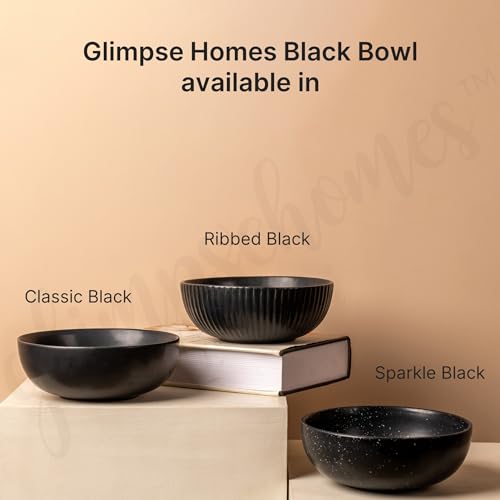 Image of Glimpse Homes Ceramic Serving Bowl | Microwave Safe | 7 inch | Classic Black