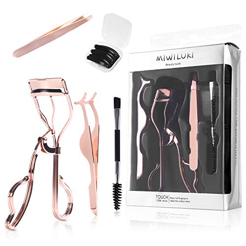 Makeup Tool Kit Eyelash Curler Eyelash Tweezer Eyebrow Brush False Eyelashes Applicator 7 PCS Silicone Refill Pads One Set For All - MIWILUKI