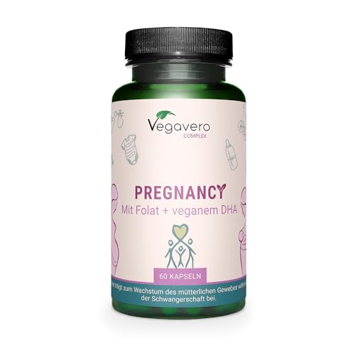 Vitaminas EMBARAZO | Además Preconcepción + Lactancia | Ácido Fólico + B12 + Omega 3 | 11 Vitaminas + 5 Minerales | VEGANO & Sin Aditivos | 60 Cápsulas | Vegavero