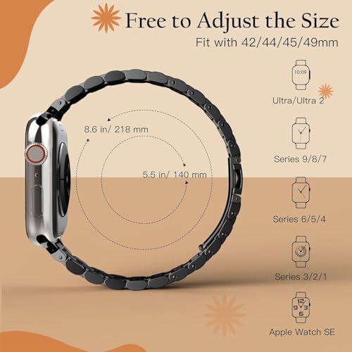Image of Slim Metal Band Compatible with Apple Watch Straps 49mm 46mm 45mm 44mm 42mm, Stainless Steel Chain Strap for Women iWatch Strap Series 10 9 8 7 6 5 4 SE Ultra 2 1 [WATCH NOT INCLUDED]