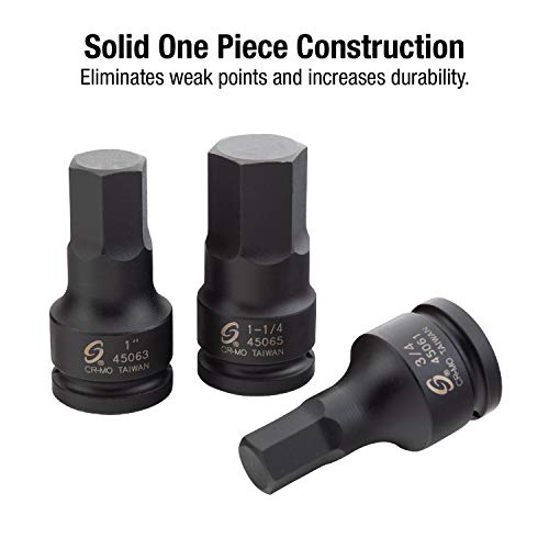 Sunex 4506, 3/4 Inch Drive Impact Hex Driver Set, 5-Pieces, Sae, 3/4" - 1-1/4", Cr-Mo Steel, Solid One Piece Construction, Dual Size Markings, Heavy Duty Storage Case #TOP2